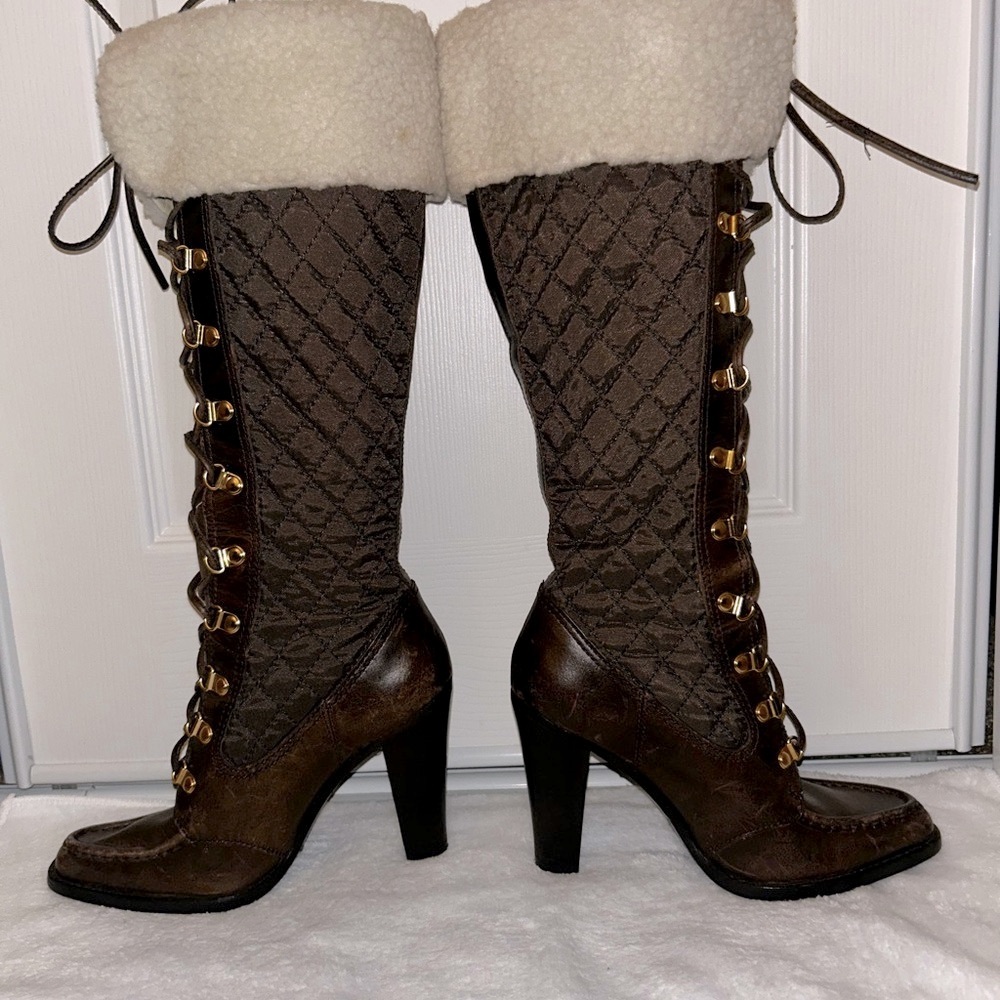 Michael kors winter lace up  leather quilted boots with fur. Size 7 , brown - Picture 4 of 15
